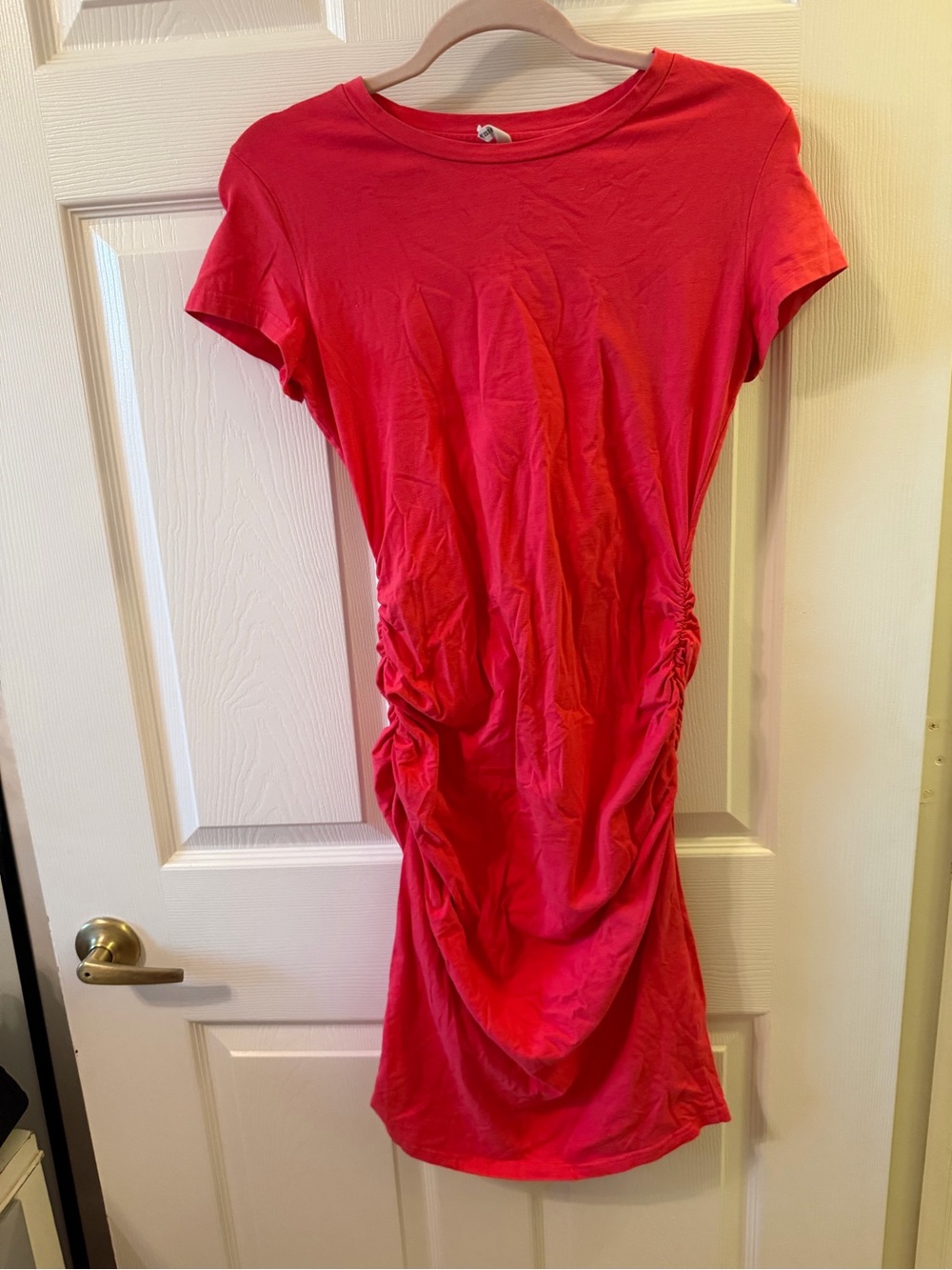 Ruched Side Midi Dress in Hot Pink